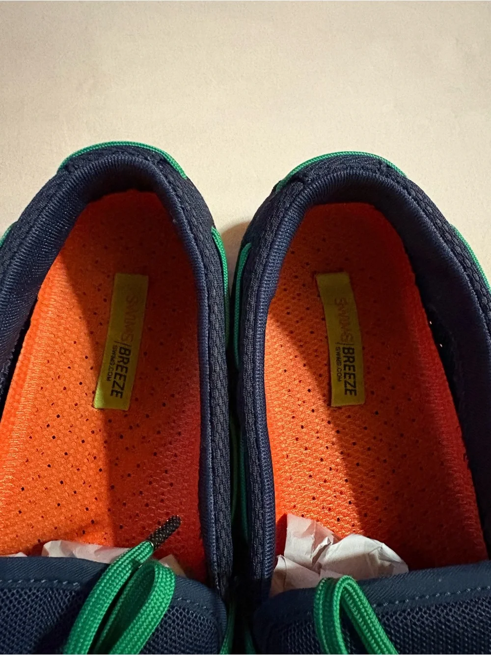 Swims Navy Boat Shoes with Green Laces Size US 10 / UK 9 / EU 43